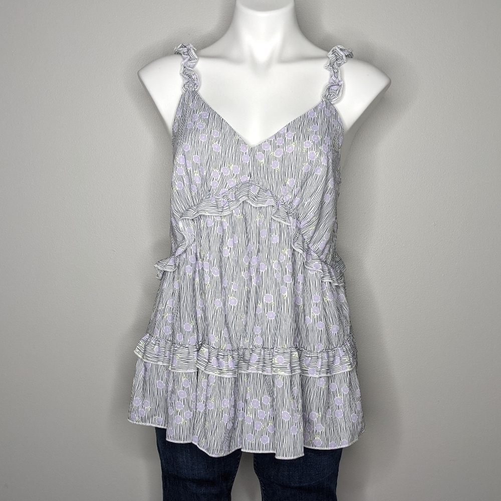 NWT Hailey & Co black white purple stripe floral tank top M